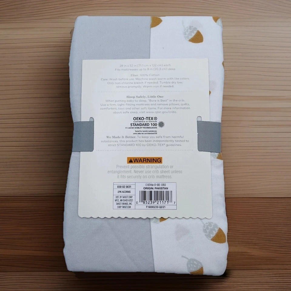 Fitted Crib Sheet Acorns - Cloud Island - 2pk