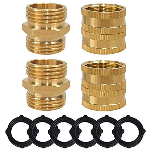 2 Sets Garden Hose Adapter, 3/4 Inch Solid Brass Hose Connectors Adapters