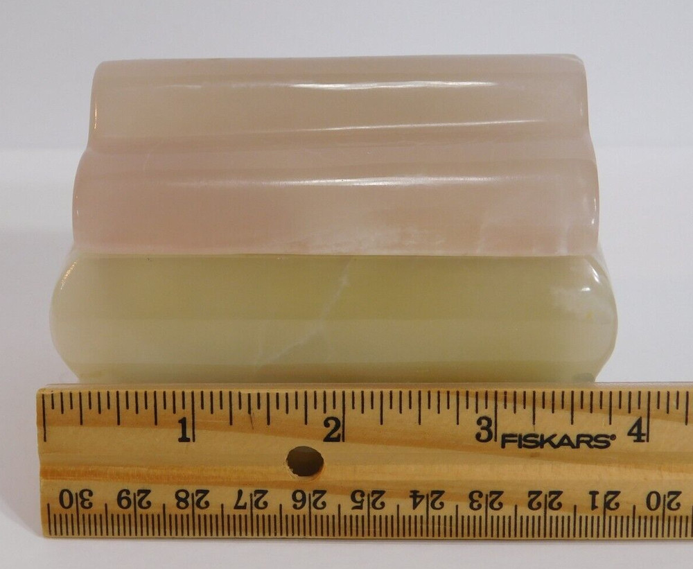 Alabaster Carved Rectangular Box Natural Stone 4" by 3" Hinged Velvet Lined