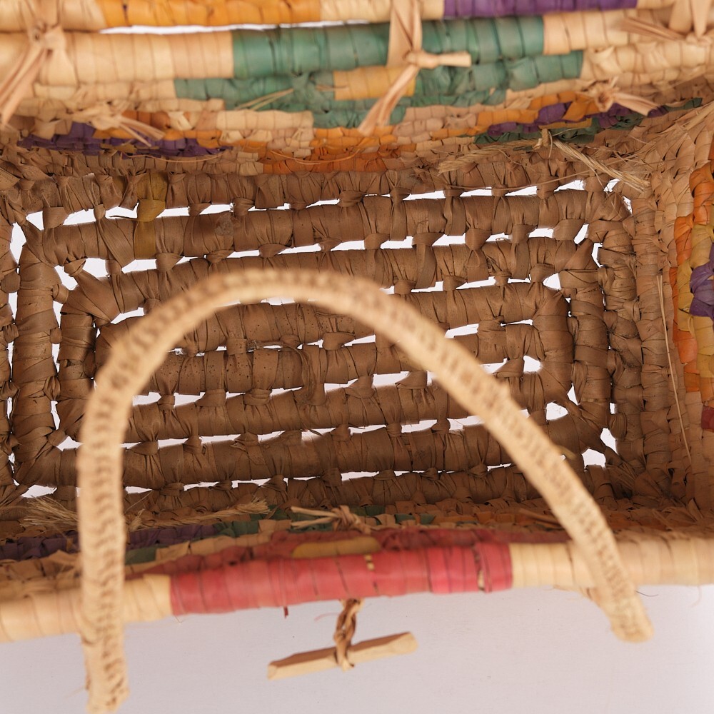 Multi-Colored Straw & Reams Floral Pattern Picnic Basket