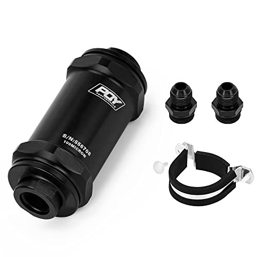 Inline Fuel Filter E85 Ethanol With 100 Micron Stainless steel element AN8 black