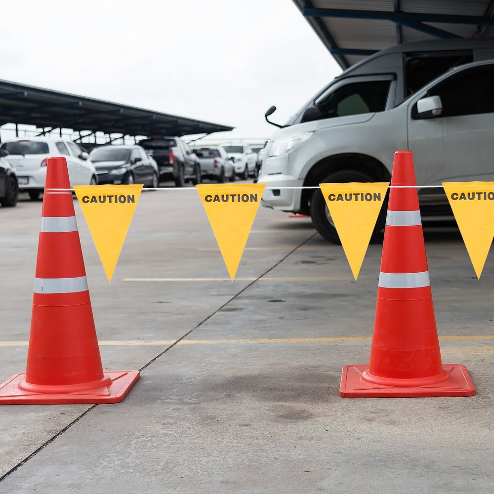 37ft Pennant Banner Flags, Caution Warning Flagging Banner, 15 Flags Yellow