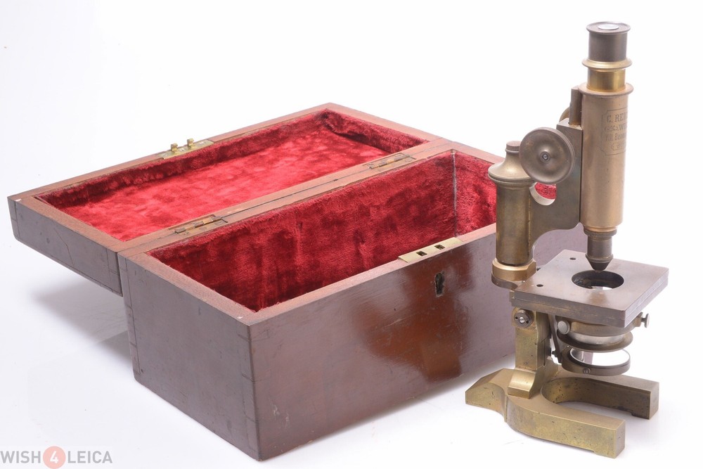 ✅ REICHERT ANTIQUE BRASS MICROSCOPE COMPOUND C.1900 W/ CASE