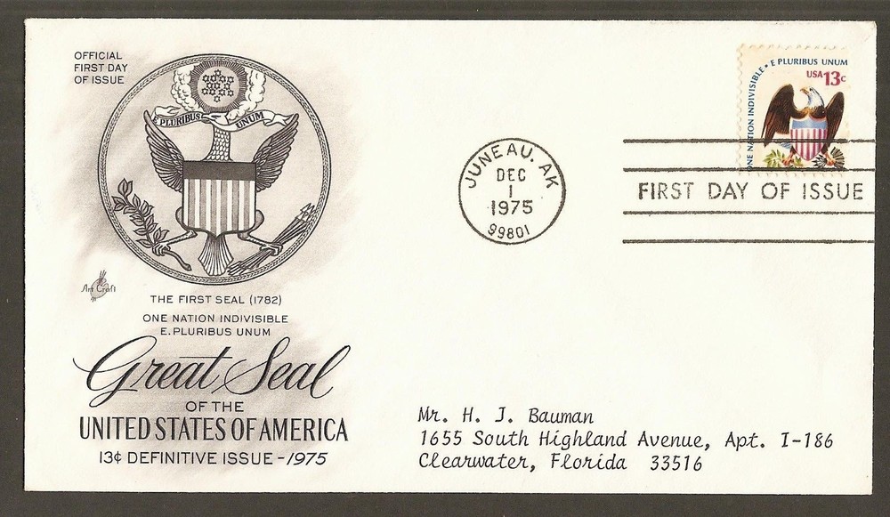 #1596 13c Eagle & Shield  - ArtCraft FDC