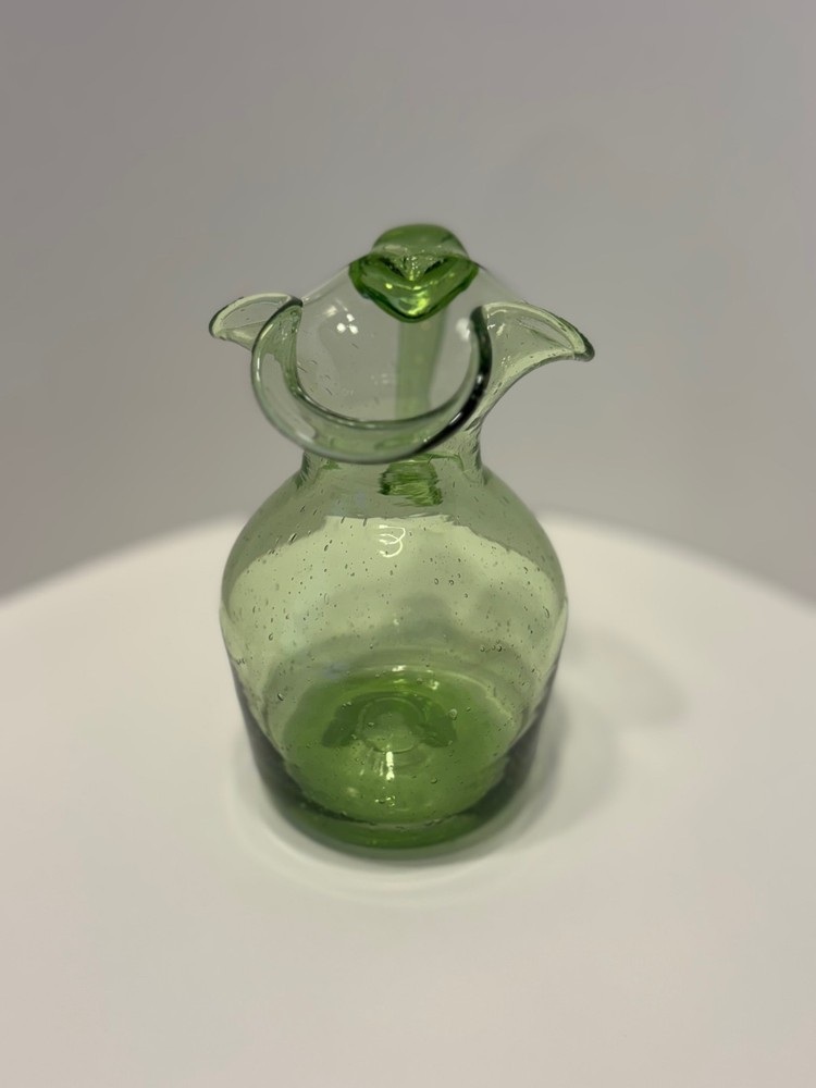 hand blown green glass pitcher vintage