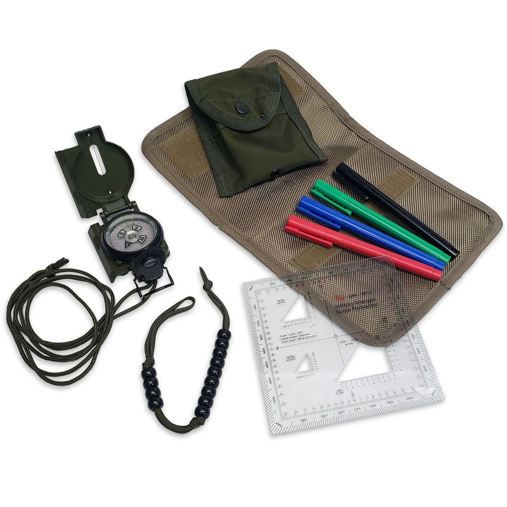Compass Navigation Package - Traditional Military Lensatic Compass - Everything