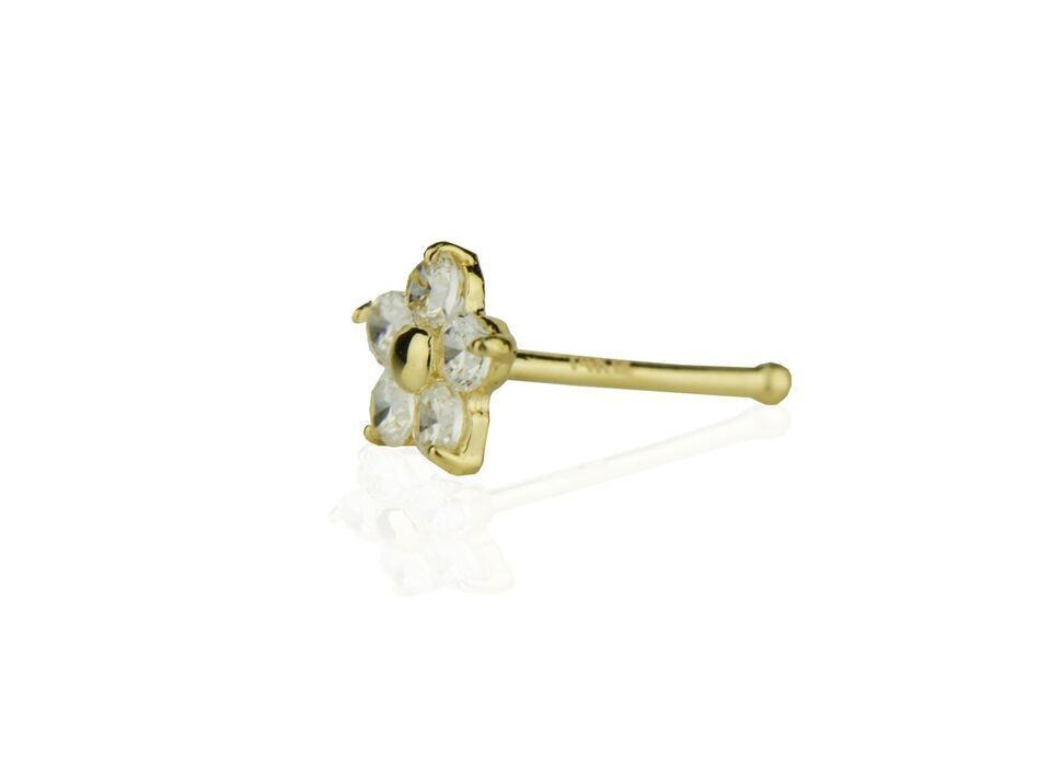 14k Yellow Gold Flower Nose Piercing Stud