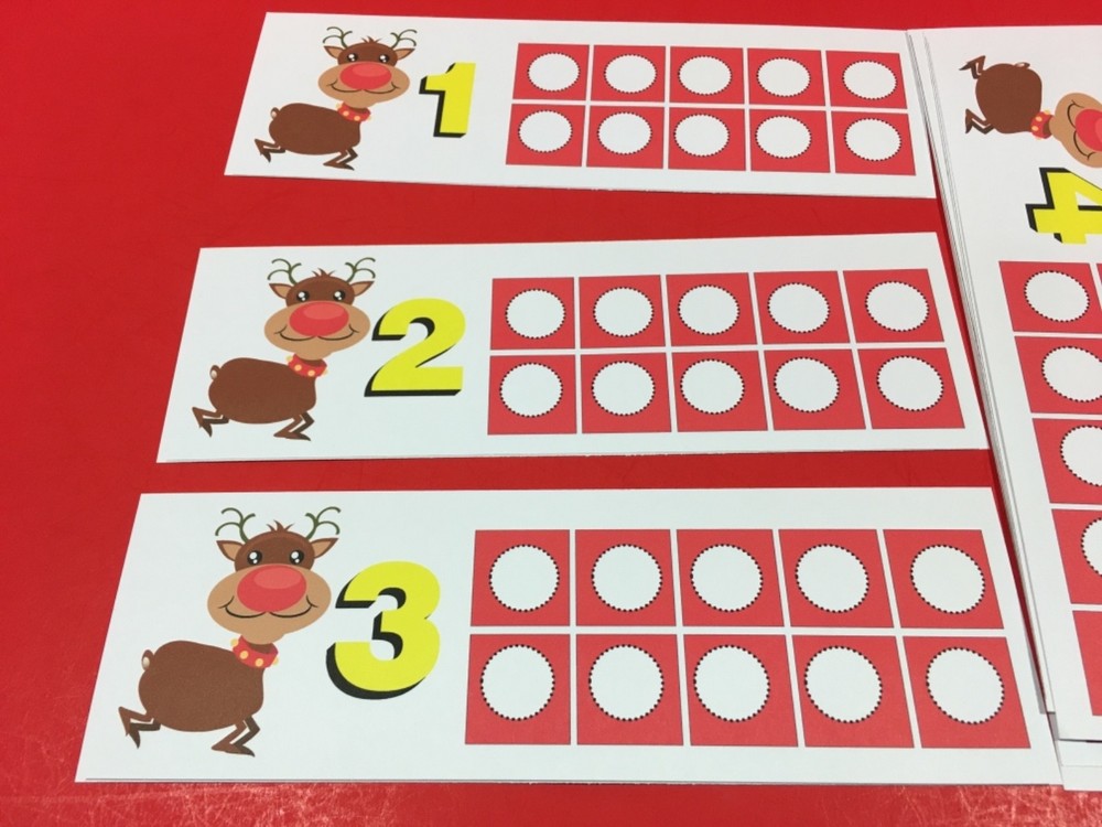 Christmas - Red Noesd Reindeer Ten-Frames - Laminated Activity Set - Teaching