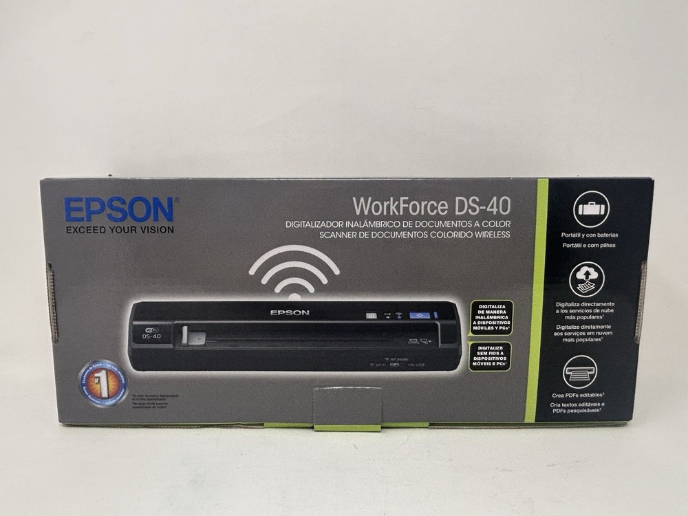 Epson WorkForce DS-40 Portable Compact Wireless Color Document Scanner Open Box