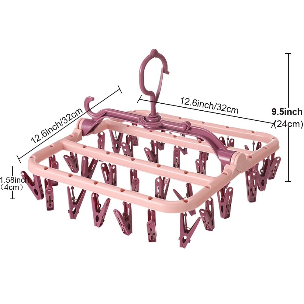 Clothes Drying Racks Foldable Clip Hangers Plastic with 32 Drying Clips Wind-...