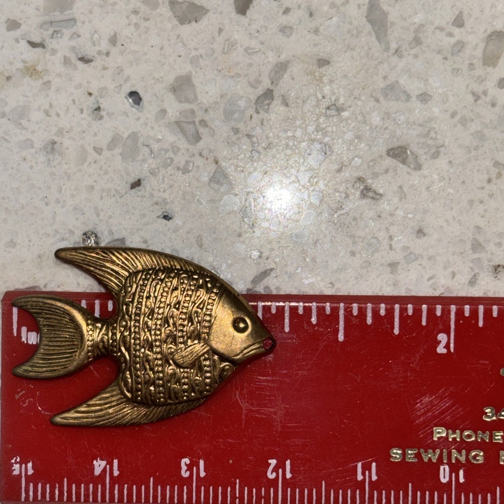 2 Embossed STAMPED BRASS Medium Angle Fish COMPONENT EMBELLISHMENT JEWELRY