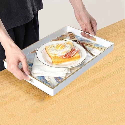 Rectangular Decorative Tray, Modern White Serving 15.8" x 10.2" x 1.4" White-3