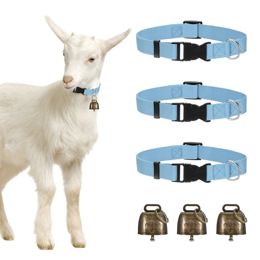 3-Pack Goat Collars with Bells, 13.8"-20.5" Polyester [Blue]