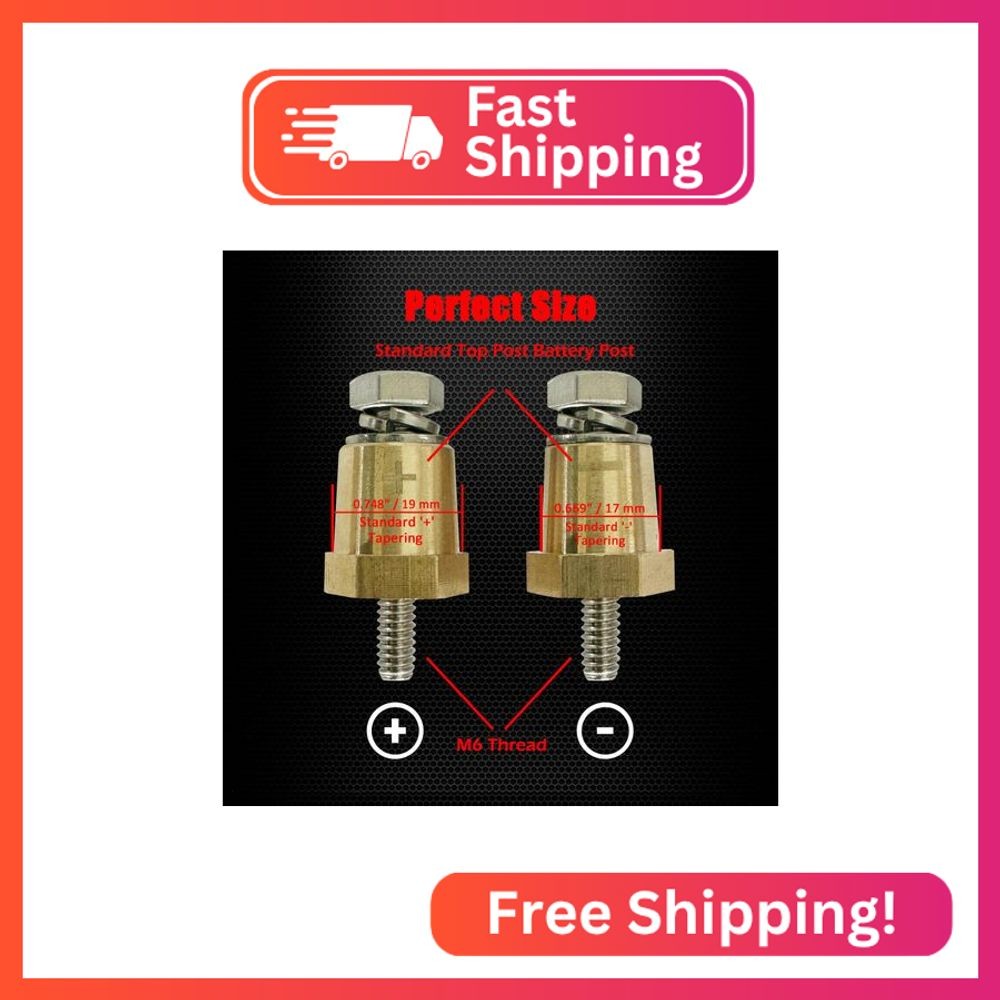 Ampper M6 Thread Brass Battery Terminal Charging Posts, Battery Post Adapter (+/