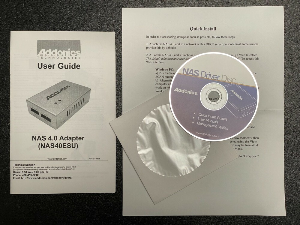 ADDONICS USER GUIDE, NAS DRIVER DISC AND QUICK INSTALL GUIDE FOR NAS 4.0 ADAPTER