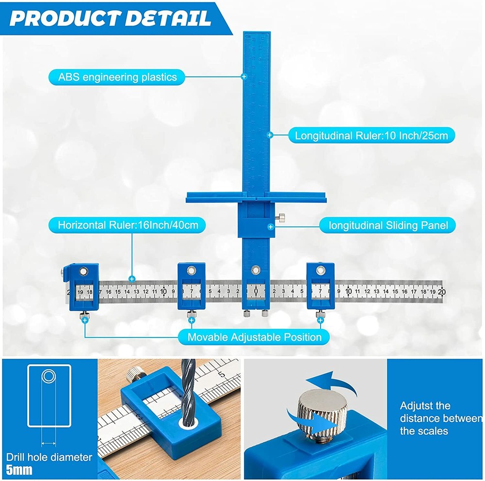Adjustable Drill Template Guide Punch Locator Cabinet Hardware Jig Dowelling Kit