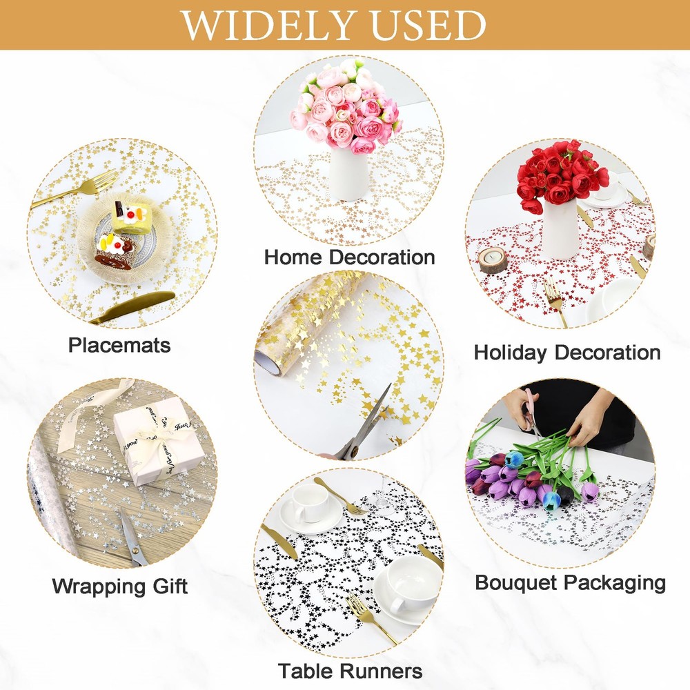 Gold Table Runner Easter Table Decorations, 16 Ft Golden Star Sheer Chiffon T...