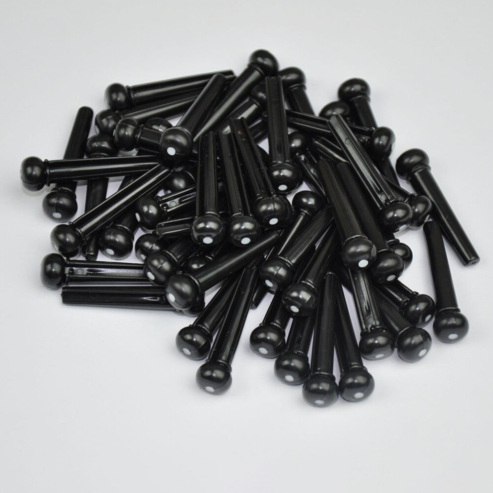 50 Pack Black Acoustic Guitar Bridge Pins Plastic String End Peg Fastener Holder