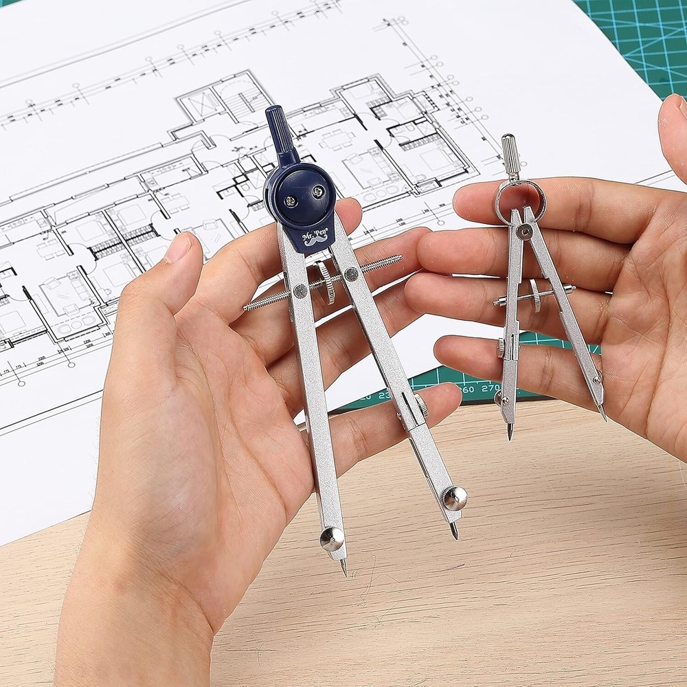 Precision Drafting Tools: 7-Piece Geometry Compass Set for Engineers & Artists