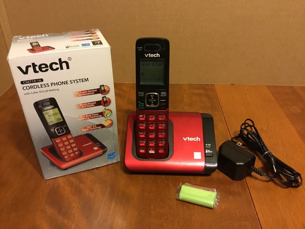 Red VTECH Cordless CS6719-16 Phone System Caller ID / Waiting Tested & Working