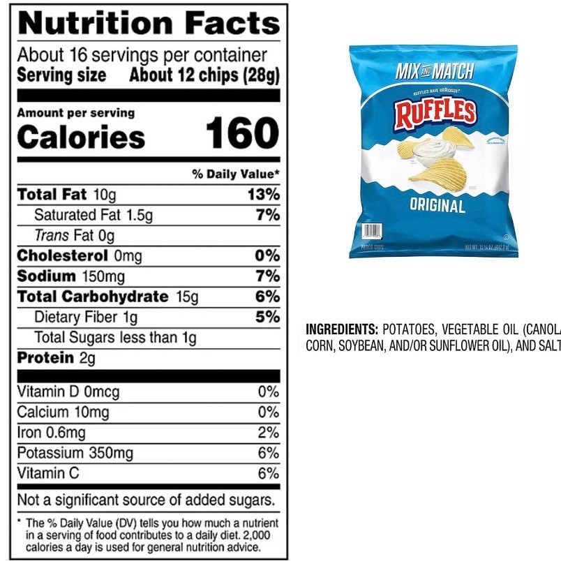 2 Pack Ruffles Original Potato Chips 15.625oz Party Size