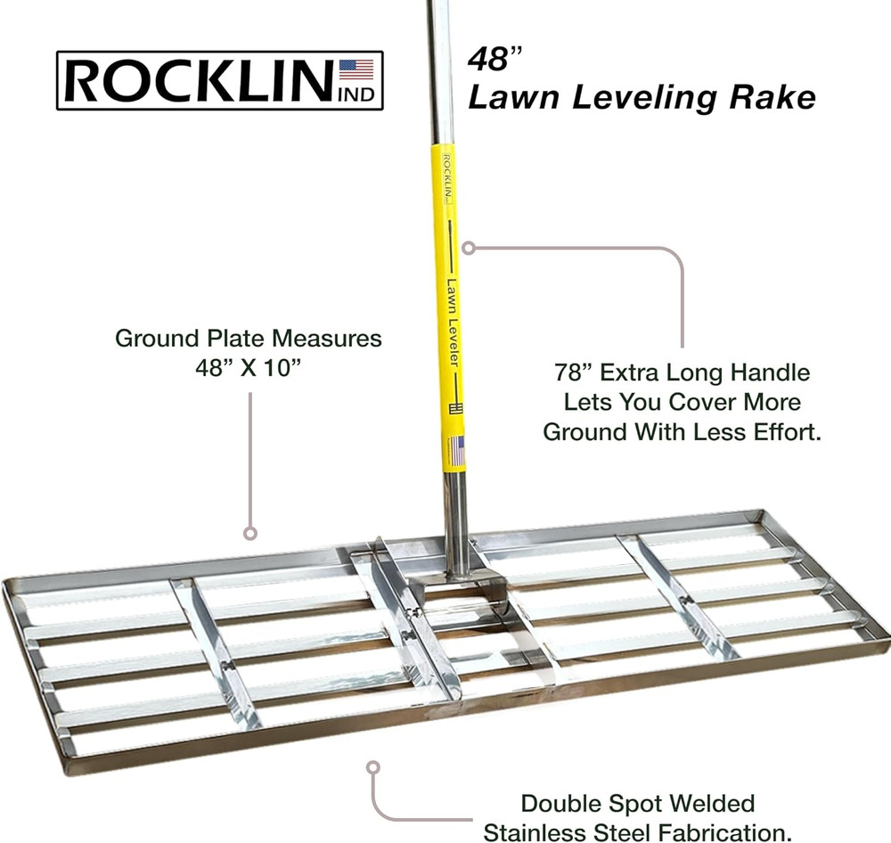 Rocklin™ Lawn Leveling Rake |Stainless Steel Surface Leveling Tool | Level Soil