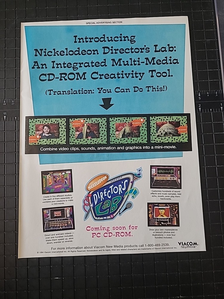 Nickelodeon Director's Lab Pc CD-Rom Print Ad 1995 8x11 Great To Frame