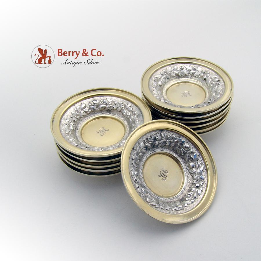 Ornate Embossed Nut Cups Sterling Silver 12 Pieces Duhme 1880