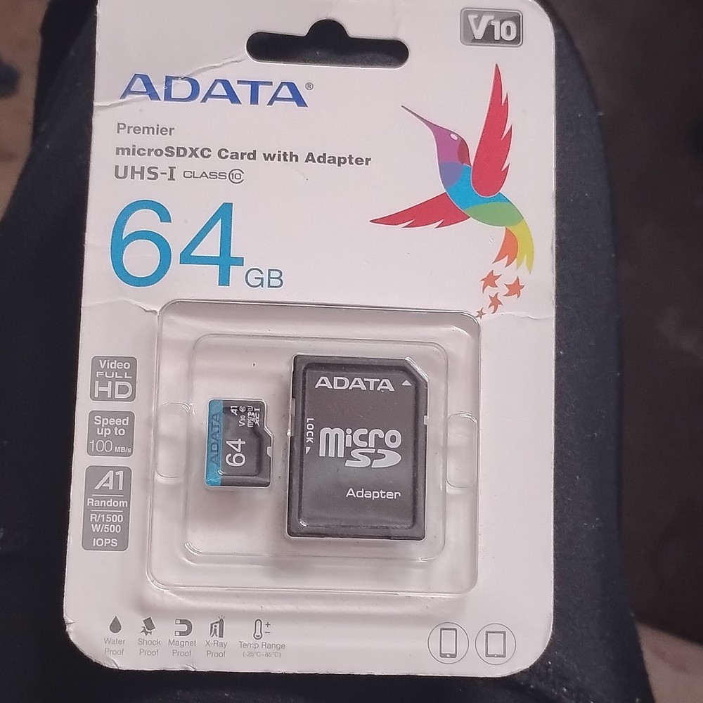 ADATA Premier microSDXC 64GB Card Class 10 High Speed Water/Shock Proof Adapter