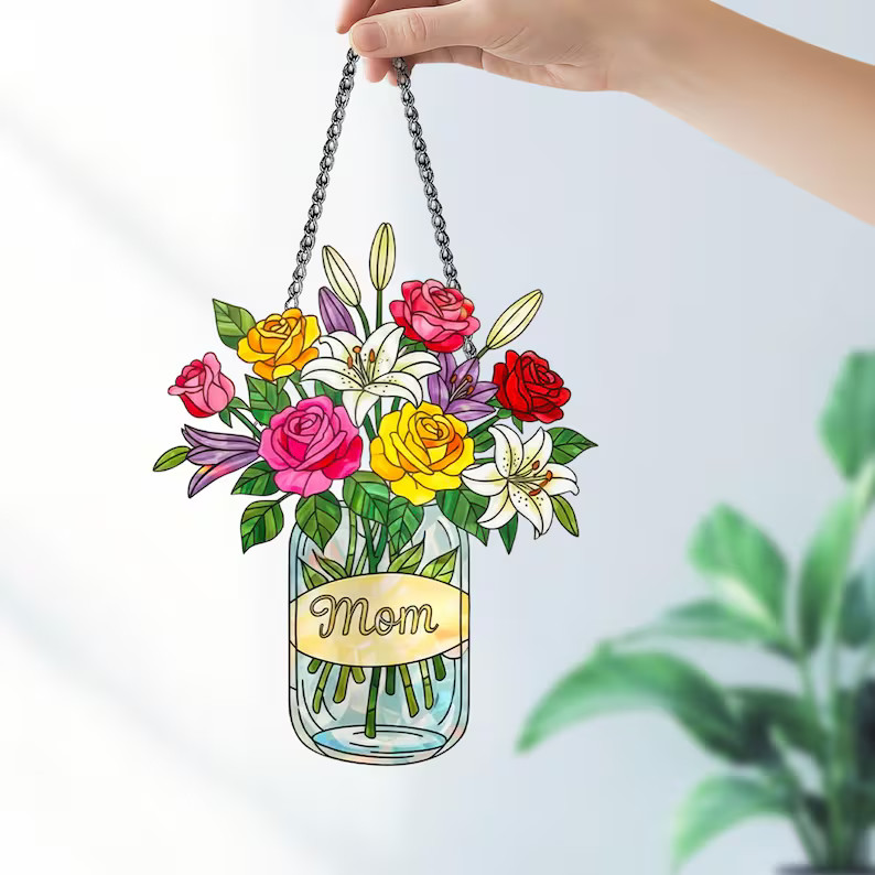 Custom Mom Flower Acrylic Suncatcher Personalized Gift