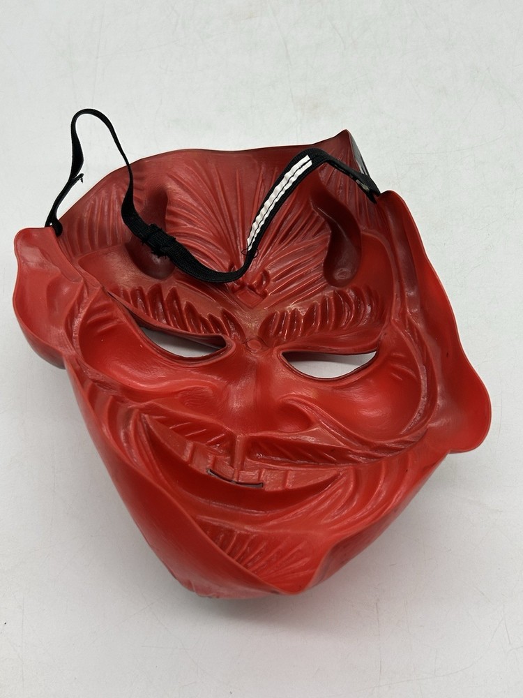 Vintage Rubber Red Devil / Demon Halloween Mask w/ Elastic Head Strap