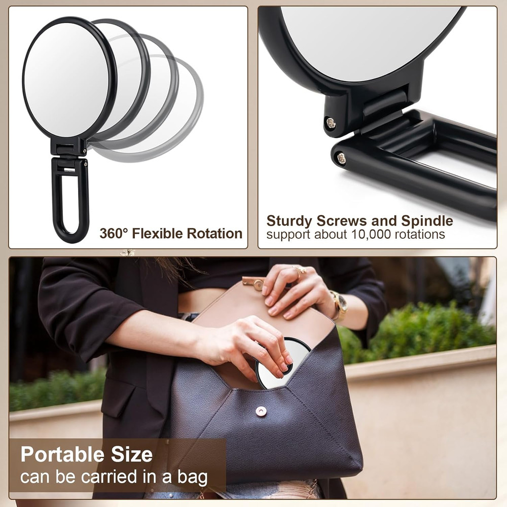 BOOMIBOO 1X/10X Magnifying Handheld Mirror Double Sided, Foldable Travel Makeup