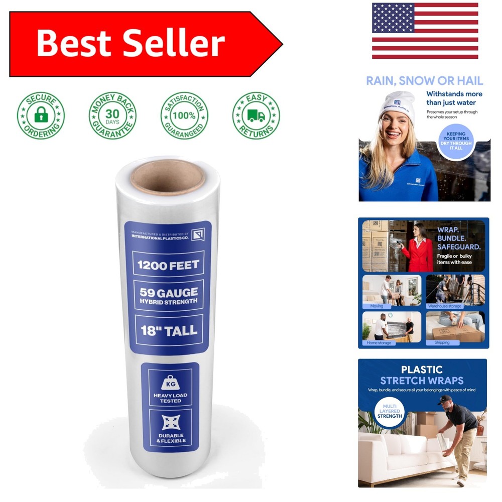Versatile 18" Plastic Stretch Film Wrap - 500% Stretch for All Packing Needs