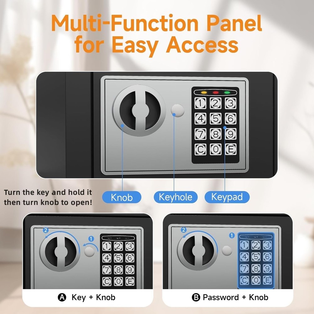 Small Safe Box for Money with Code and Keys，Solid Mini Safe for Kids with Dig...