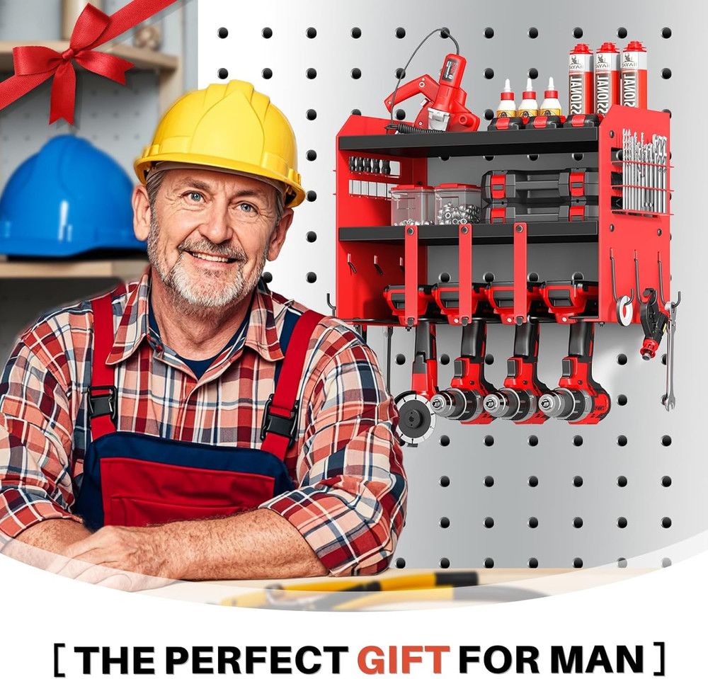 Power Tool Organizer Wall Mount - 120Lbs Load 3 Layers Storage Rack 4 Drill Hold