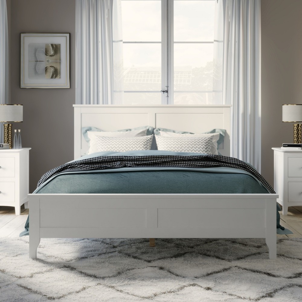 King/Full Size Platform Bed Frame Modern Wood Bedframe w/ Slats Support White