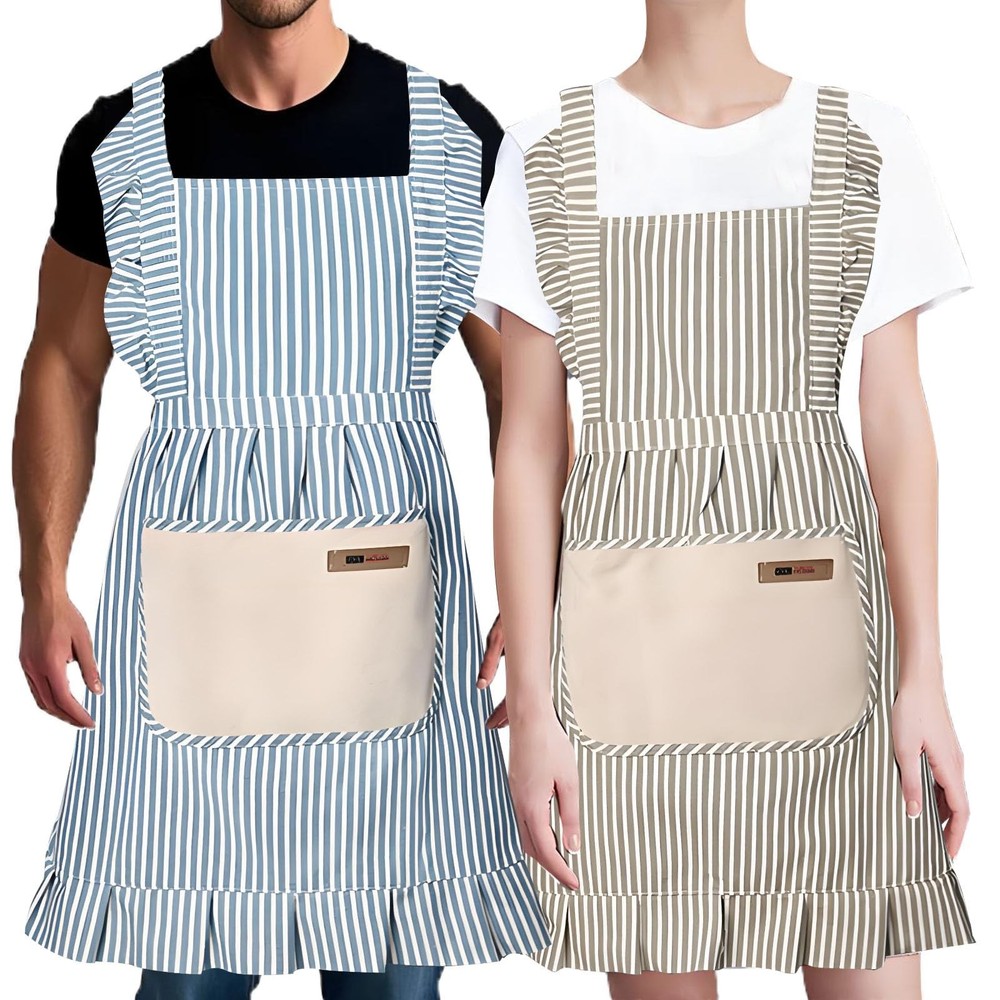 2Pcs Kitchen Cooking Aprons, Adjustable Bib Aprons with 2 Pockets & Hand Wipe...