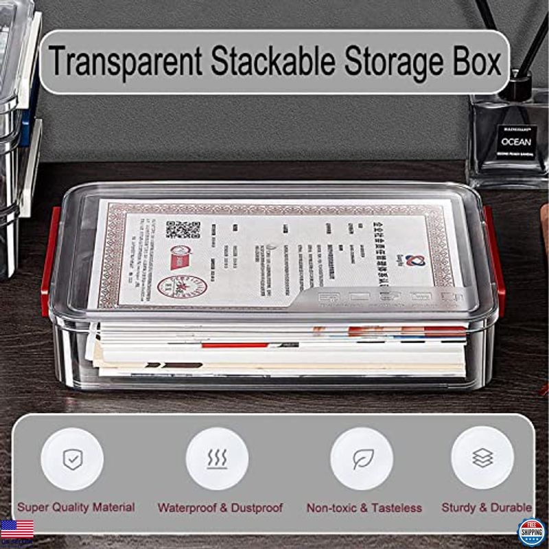 Stackable Clear A4 File Storage Box with Lids - Durable Organizer for Documents