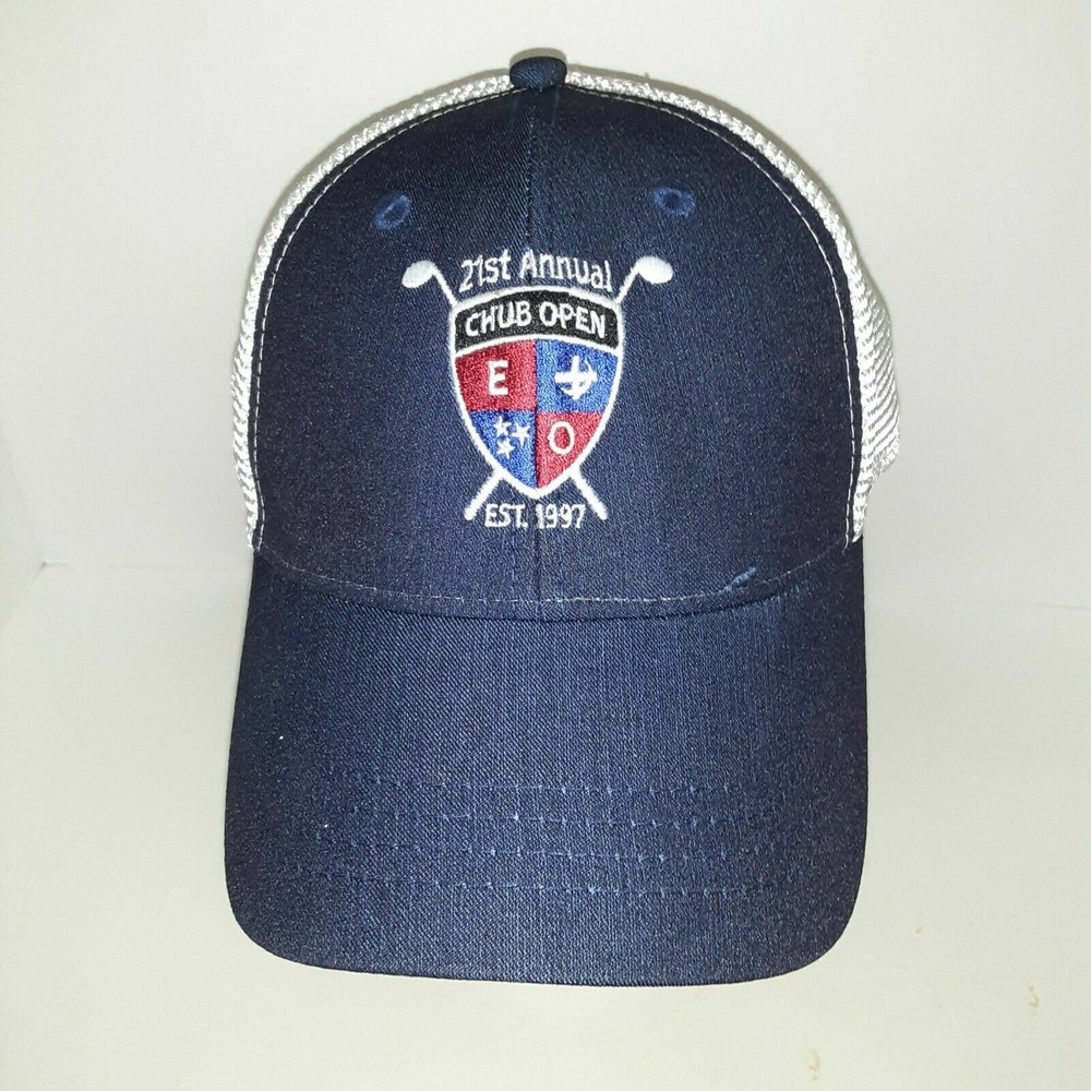 Chub Open 21st Annual Golf Hat Cap Strap Back Blue White Mesh Script Clubs Logo