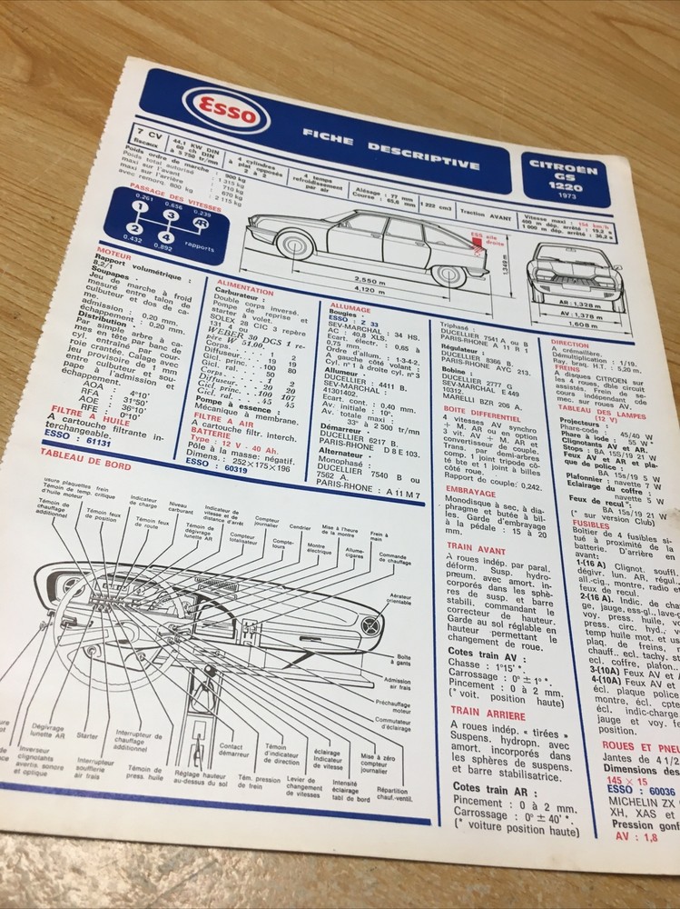 Automobile Technical Sheet Esso Citroën GS 1220 1973