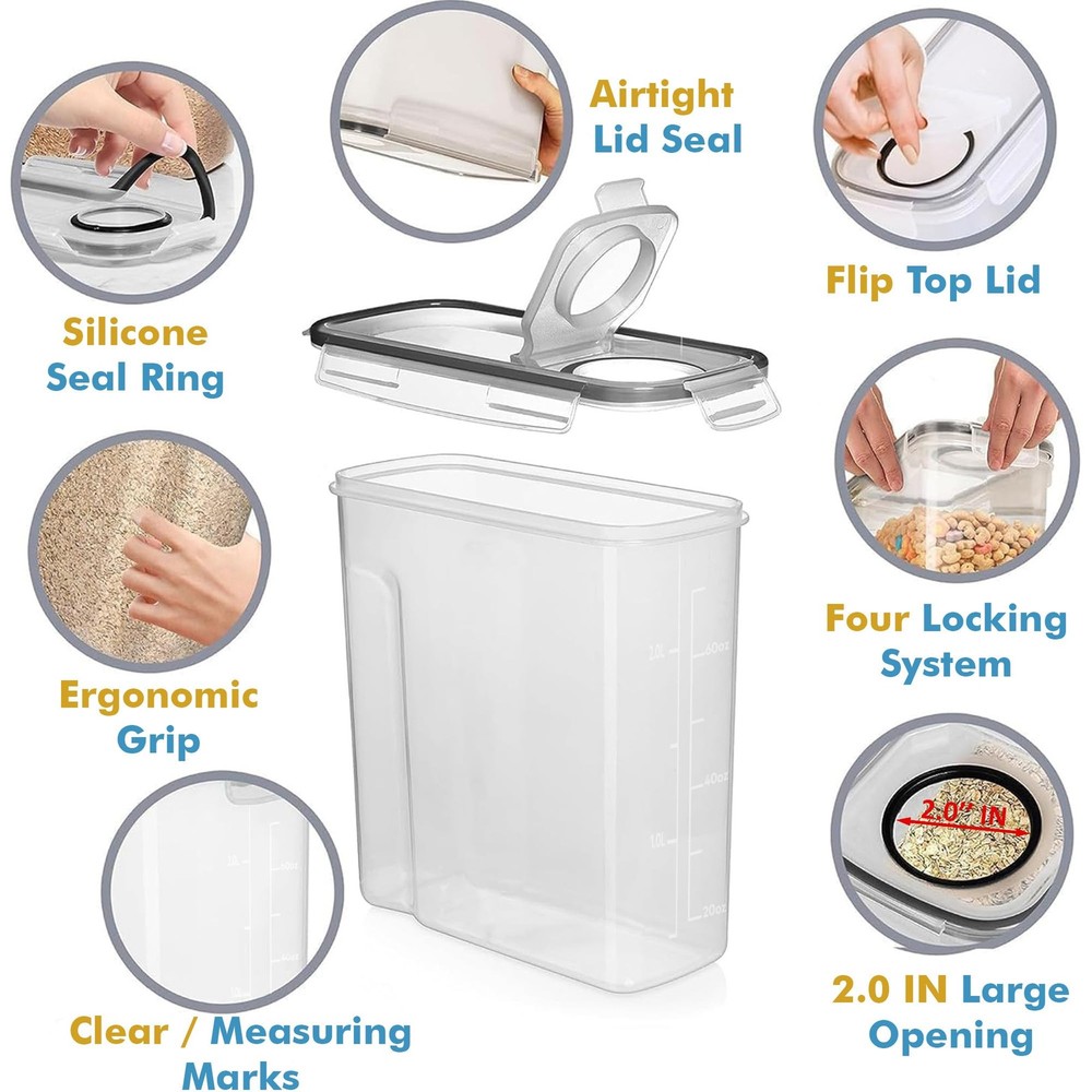 2 Pack (15.4 Oz Cereal Capacity) Small Airtight Cereal Containers Storage wit...