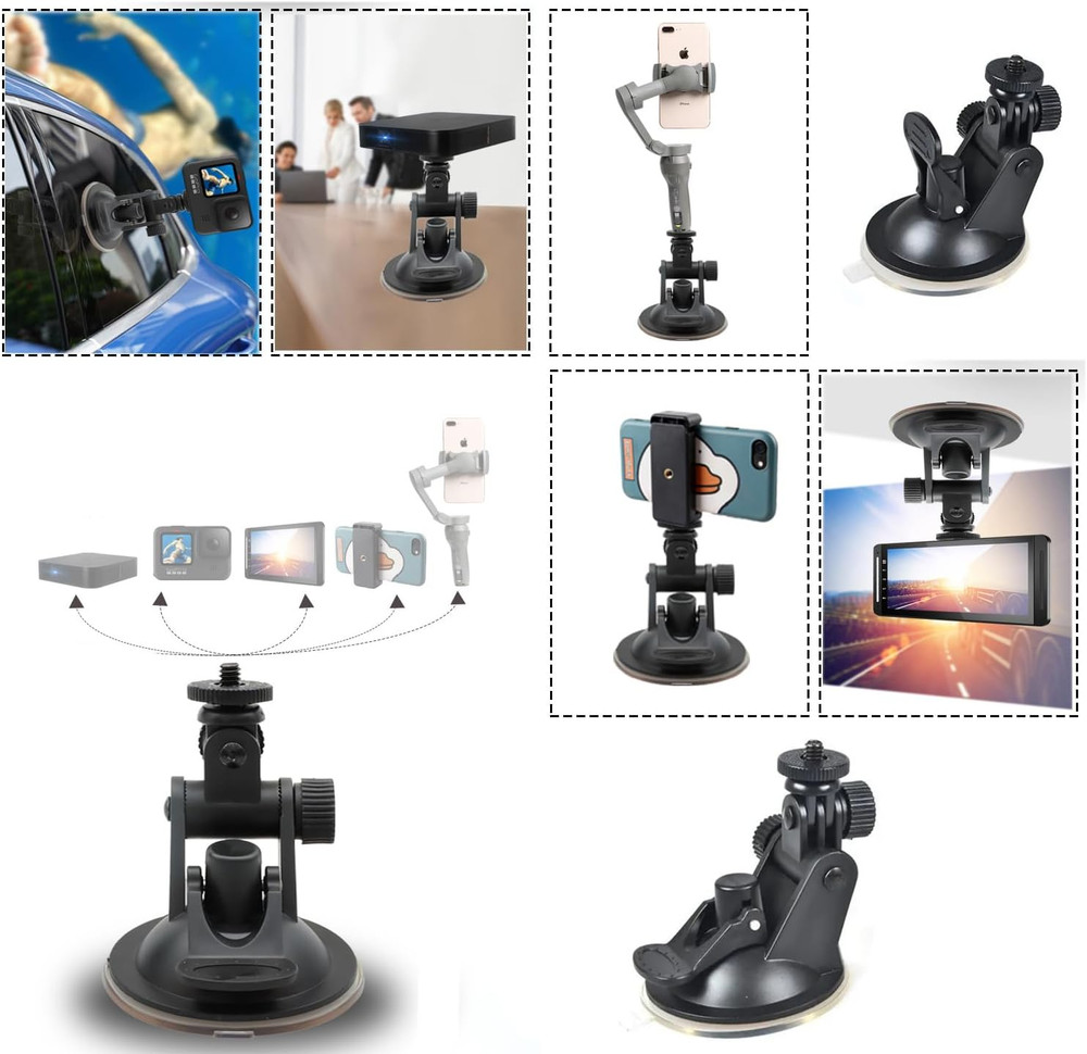 2 Pack Dash Cam Suction Cup Mount with 1/4 Screw Thread Windshield Camera Holder