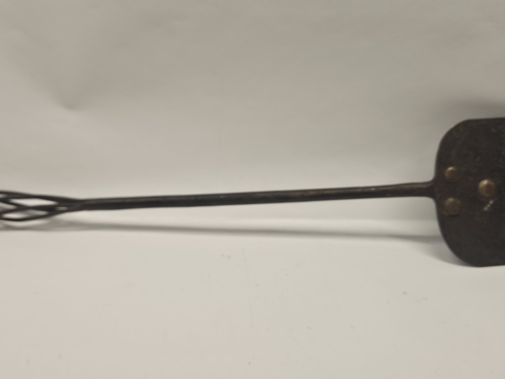 Antique Forged Wrought Iron Long Handled Copper Rivetted Spatula W/ Loop 21"
