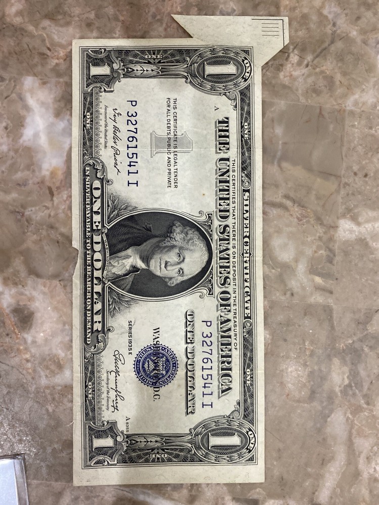1935E Fold Over Error $1 Silver Certificate Error