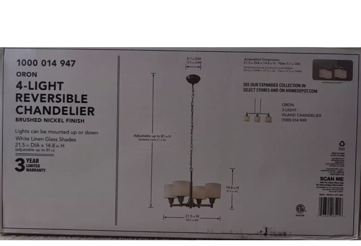 Hampton Bay - Oron 4-Light Brushed Nickel Reversible Chandelier