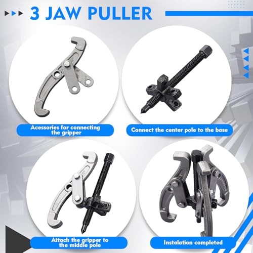 Gear Puller Set, 3" 4" 6" 3 Jaw Puller Kit Forged Pulley with Reversible Jaws