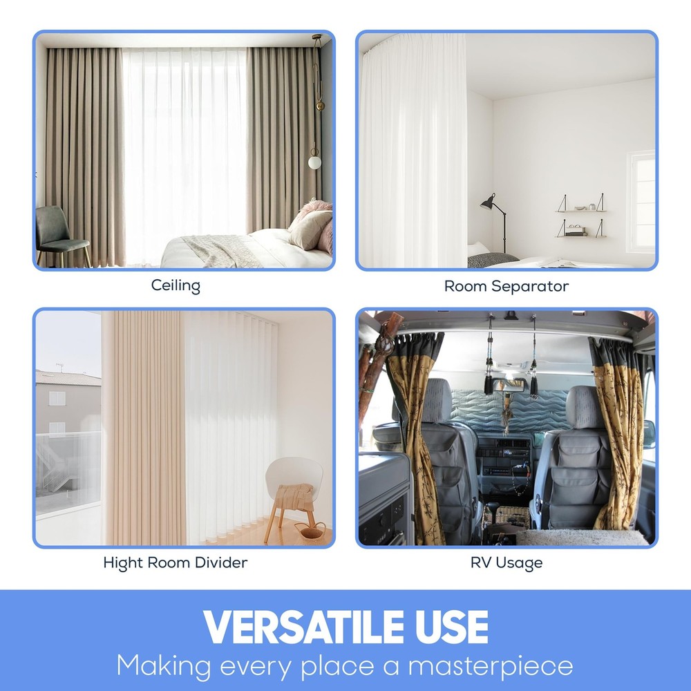 Flexible Ceiling Curtain Track System – 12ft Bendable Ceiling Mounted Curt