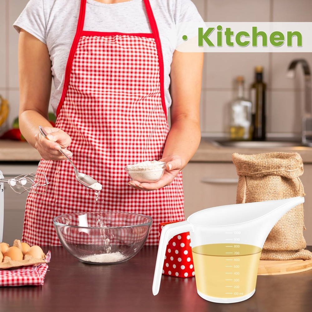 4 Pack Plastic Funnel Pitcher,Measuring Cup with Long Large, Clear