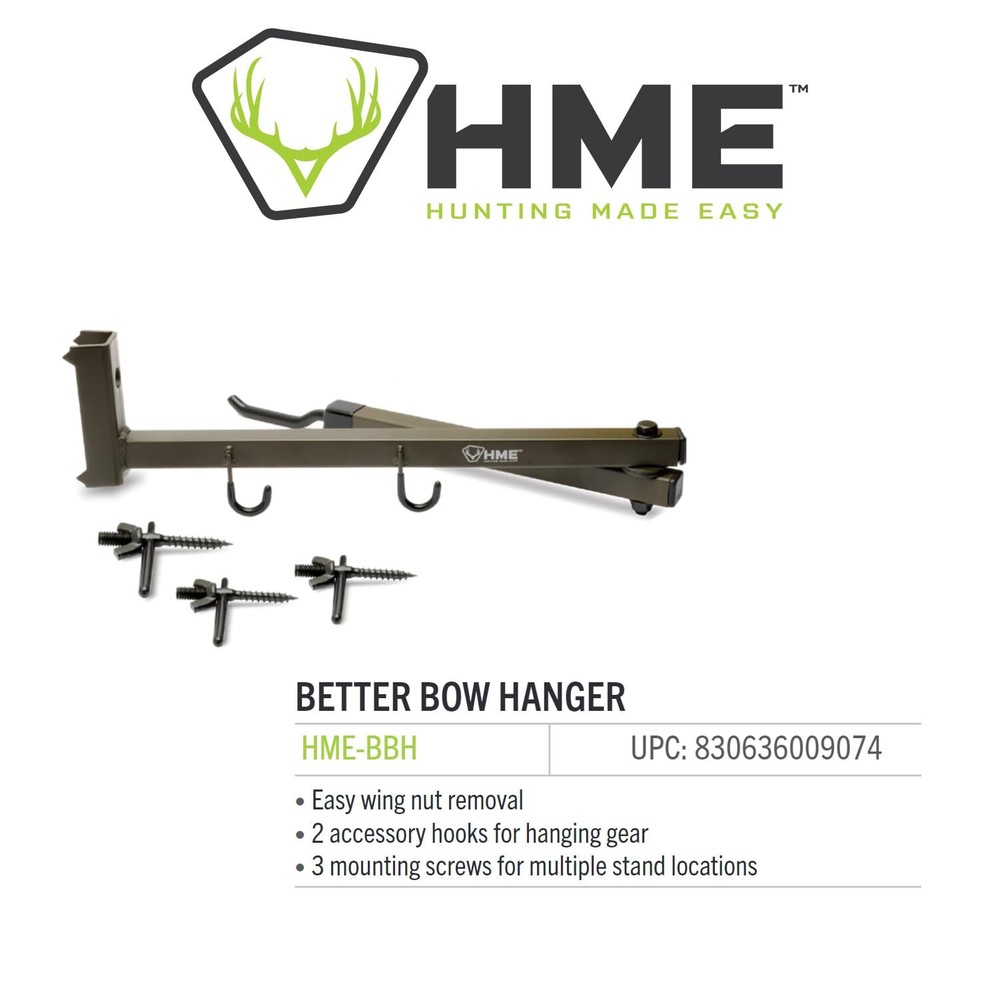 HME Better Tree Stand Bow Hanger with Accessory Hooks and Mounting Screws