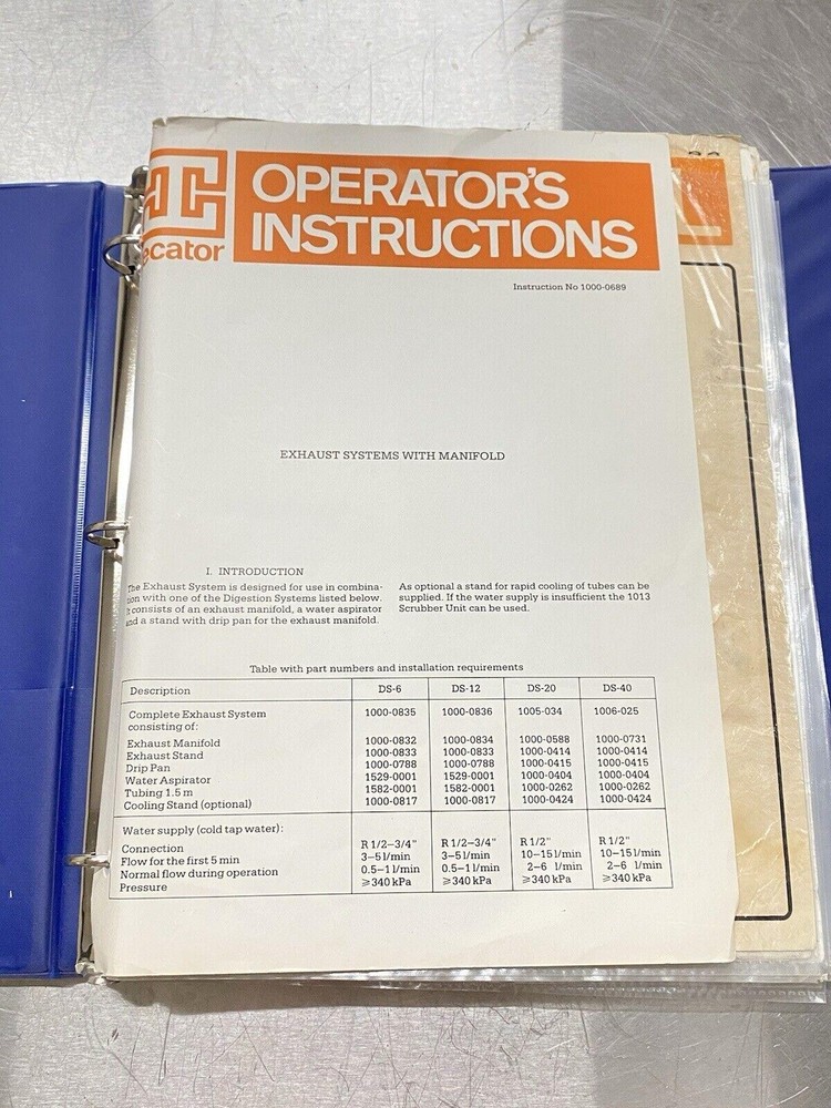 Tecator 1002 Distilling Unit Kjeltec System - Users Guide / Instruction Manual